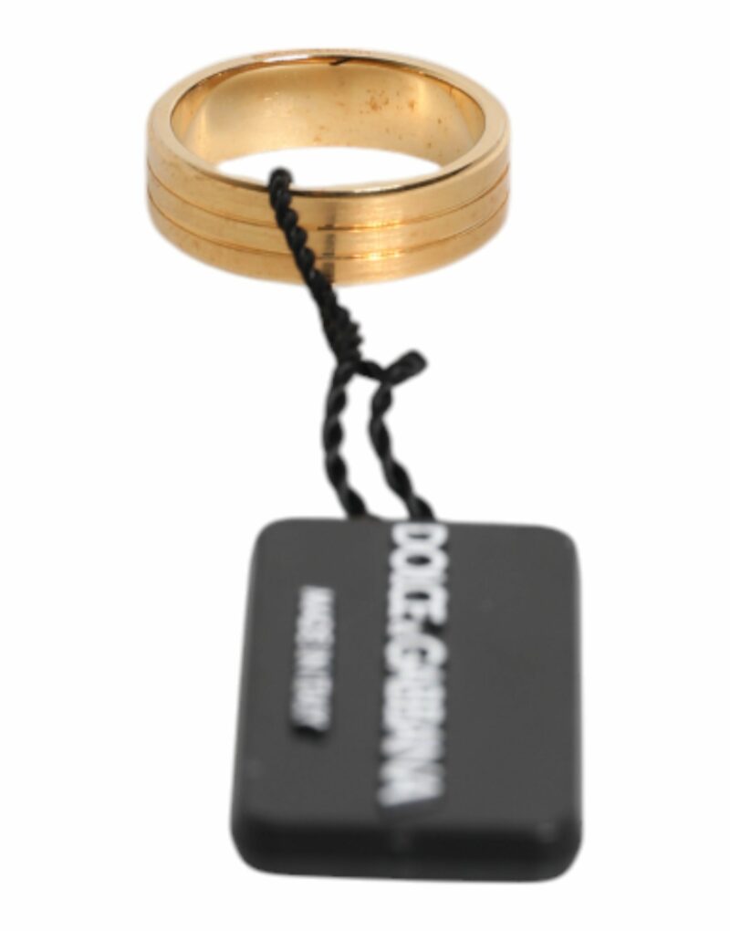 Dolce & Gabbana Gold Tone Brass Red Crystal DG Logo Ring - Image 4