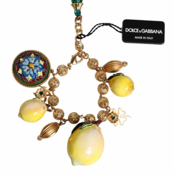 Dolce & Gabbana Gold Tone Brass Filigree Ball Charm Lemon Logo Bracelet