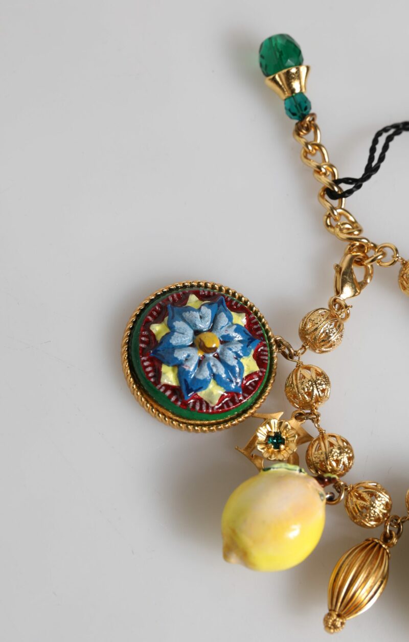 Dolce & Gabbana Gold Tone Brass Filigree Ball Charm Lemon Logo Bracelet - Image 4