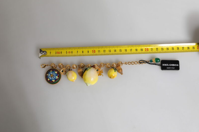 Dolce & Gabbana Gold Tone Brass Filigree Ball Charm Lemon Logo Bracelet - Image 5