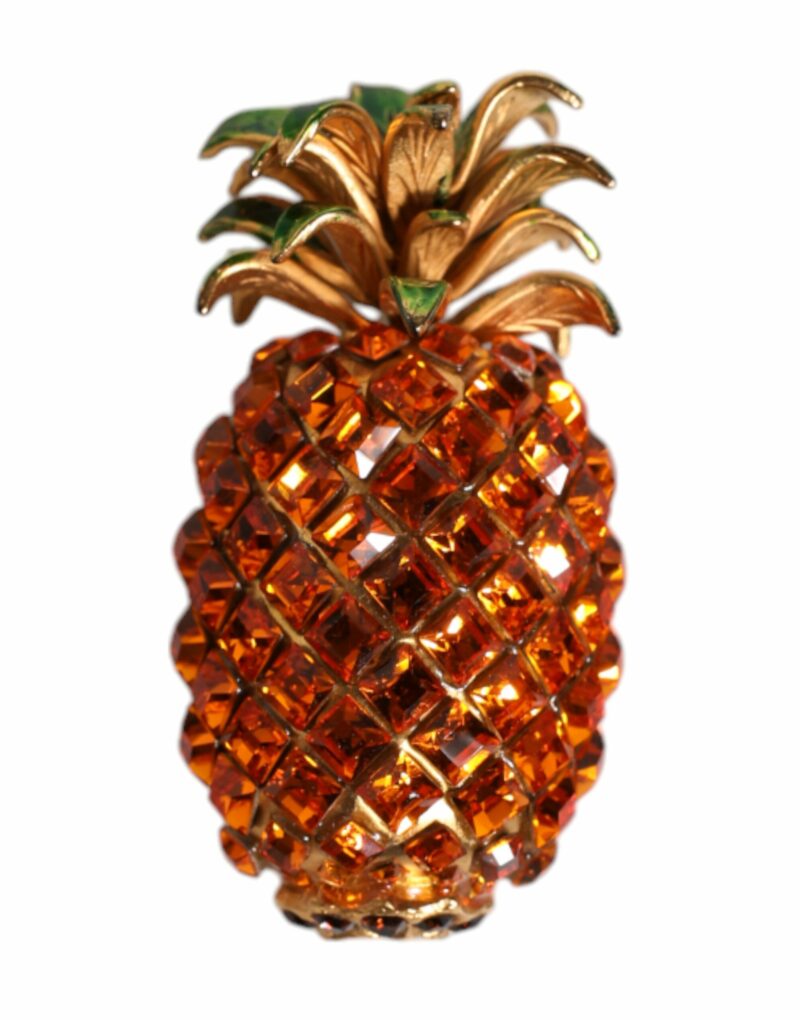 Dolce & Gabbana Gold Brass Pineapple Crystal Jewelry Brooch Pin - Image 2