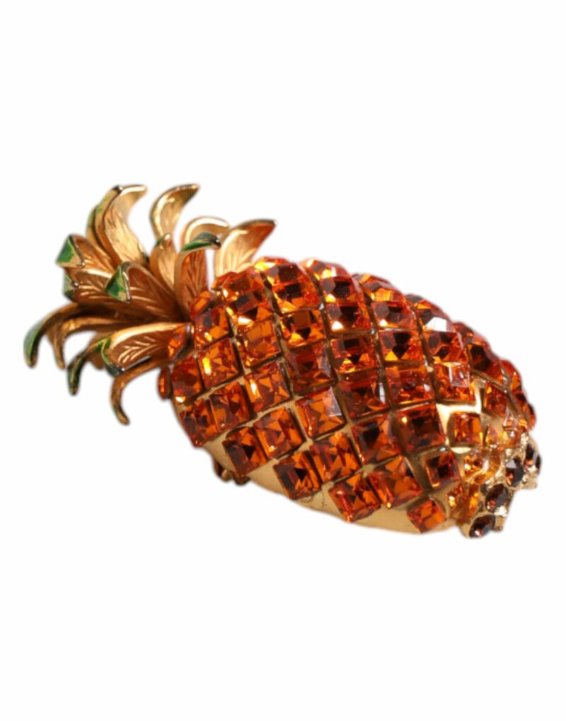 Dolce & Gabbana Gold Brass Pineapple Crystal Jewelry Brooch Pin - Image 3