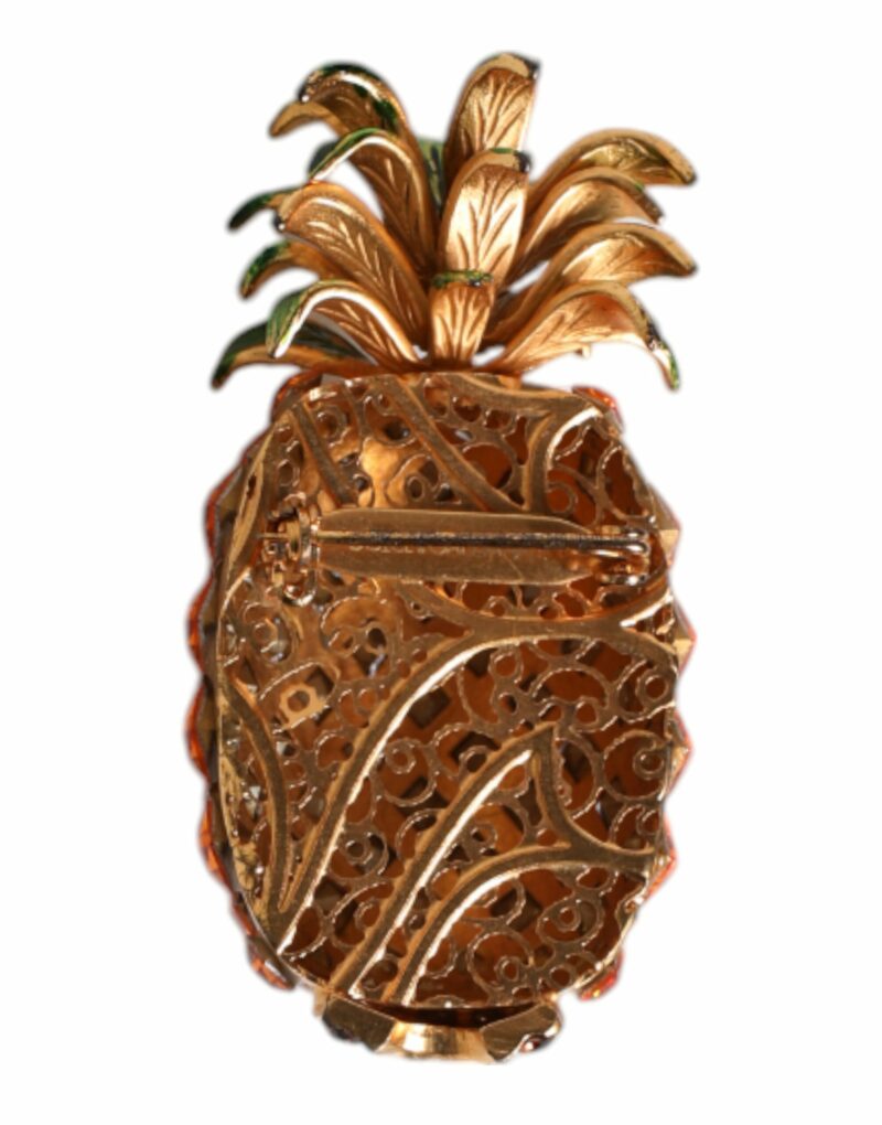 Dolce & Gabbana Gold Brass Pineapple Crystal Jewelry Brooch Pin - Image 5