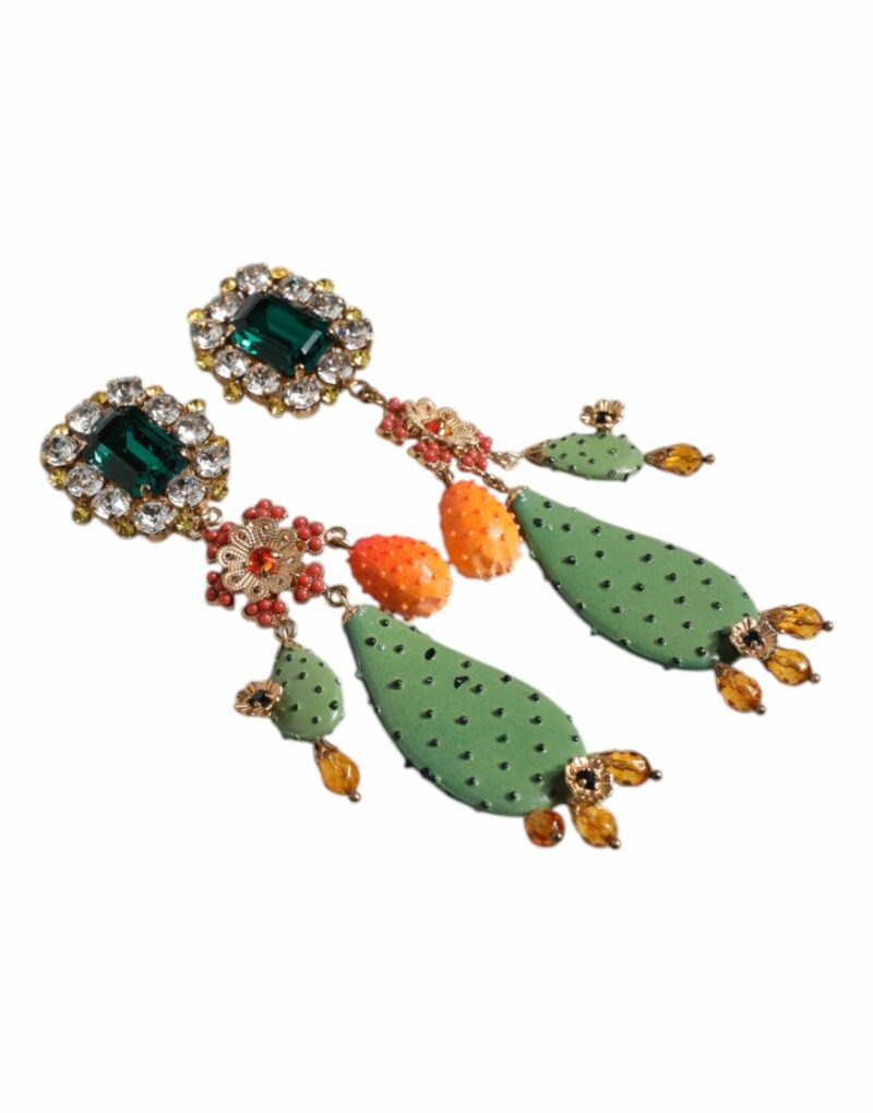 Dolce & Gabbana Green Cactus Crystal Clip On Dangling Jewelry Earrings - Image 3