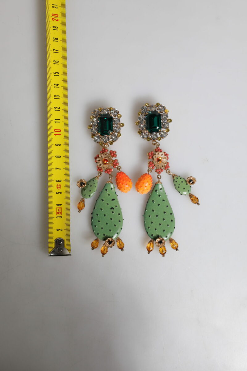 Dolce & Gabbana Green Cactus Crystal Clip On Dangling Jewelry Earrings - Image 4