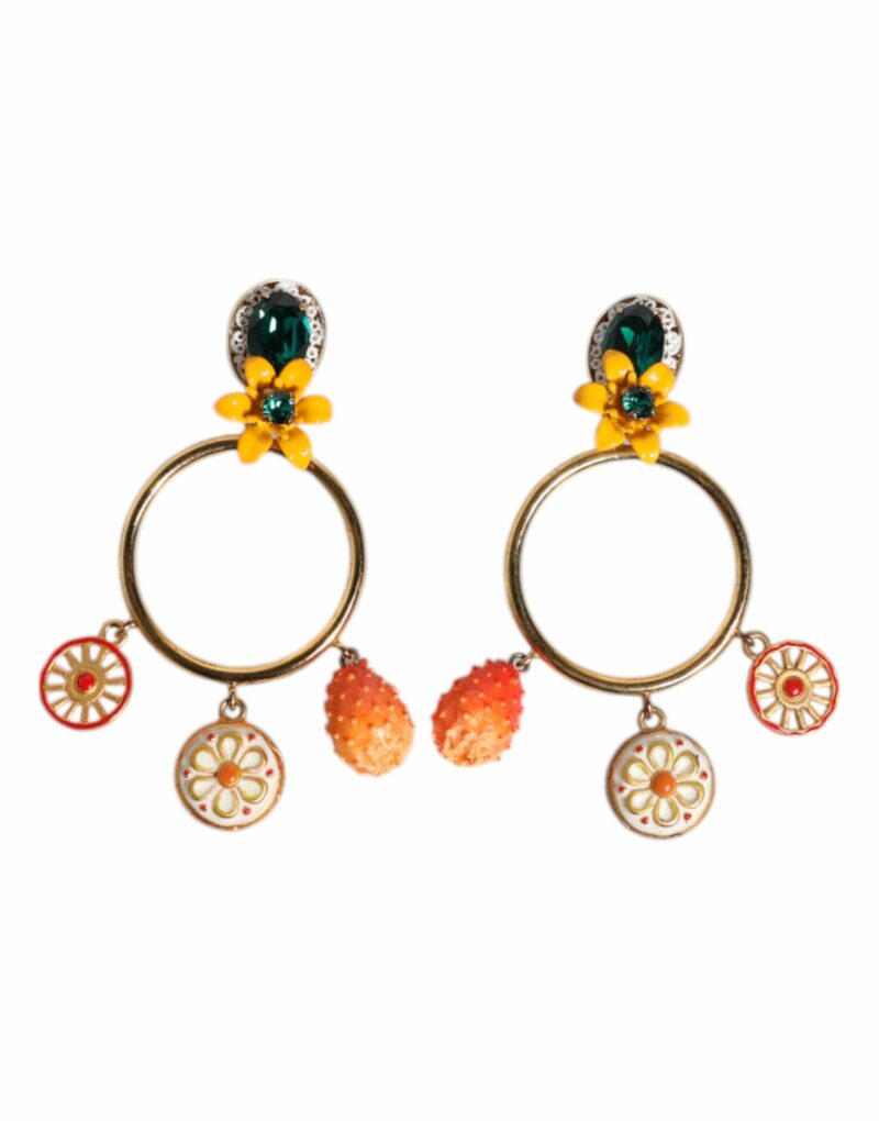 Dolce & Gabbana Multicolor Round Crystal Clip Dangling Jewelry Earrings - Image 2