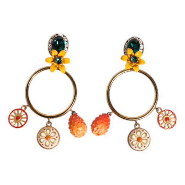 Dolce & Gabbana Multicolor Round Crystal Clip Dangling Jewelry Earrings