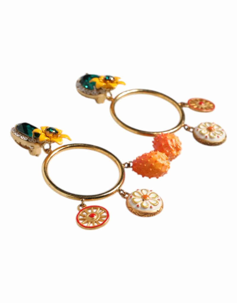 Dolce & Gabbana Multicolor Round Crystal Clip Dangling Jewelry Earrings - Image 3