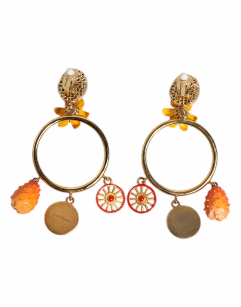 Dolce & Gabbana Multicolor Round Crystal Clip Dangling Jewelry Earrings - Image 4