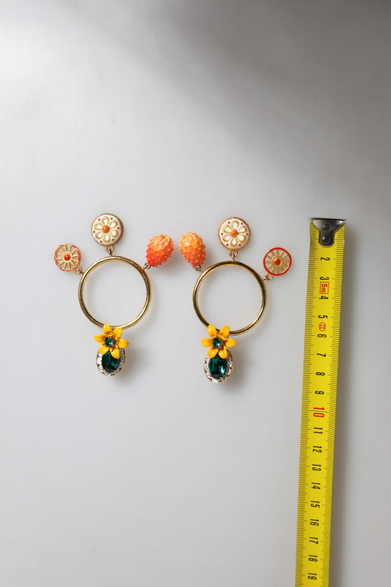 Dolce & Gabbana Multicolor Round Crystal Clip Dangling Jewelry Earrings - Image 5