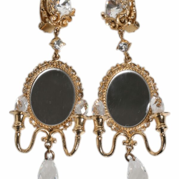 Dolce & Gabbana Gold Brass Clear Crystal Mirror Element Clip Dangling Earrings