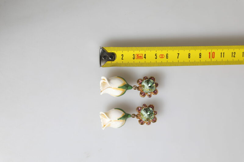 Dolce & Gabbana Brass White Flower Bloom Crystal Clip Dangling Earrings - Image 6