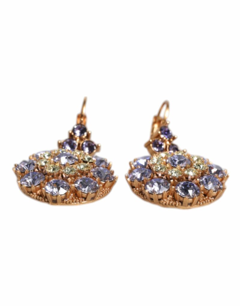 Dolce & Gabbana Earrings Brass Multicolor Floral Crystal Dangling Jewelry - Image 4