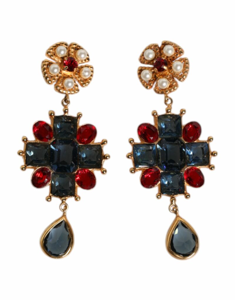 Dolce & Gabbana Gold Tone Crystal Rhinestone Embellish Dangling Earrings - Image 2