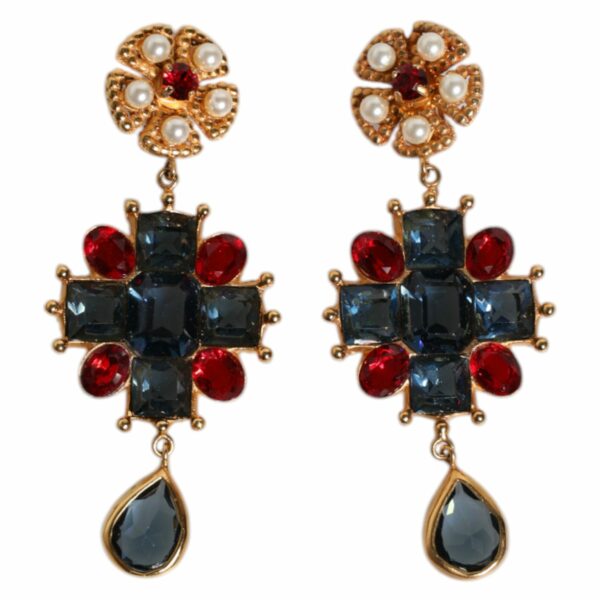 Dolce & Gabbana Gold Tone Crystal Rhinestone Embellish Dangling Earrings