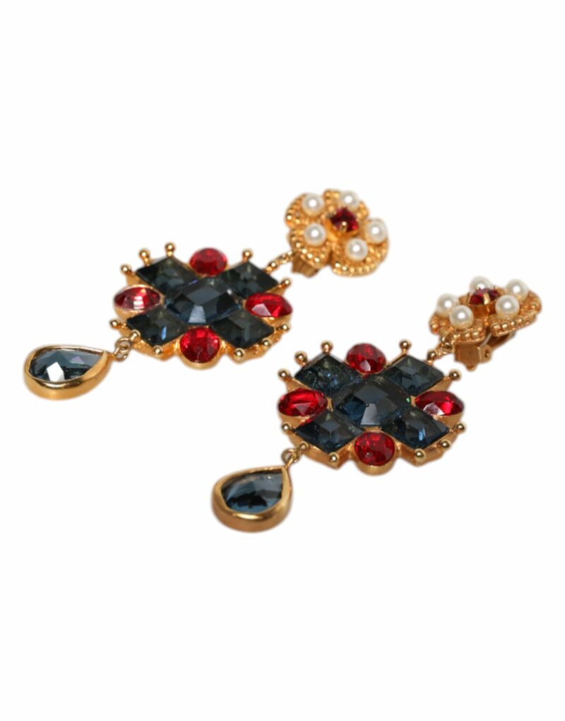 Dolce & Gabbana Gold Tone Crystal Rhinestone Embellish Dangling Earrings - Image 3