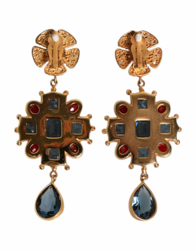 Dolce & Gabbana Gold Tone Crystal Rhinestone Embellish Dangling Earrings - Image 4