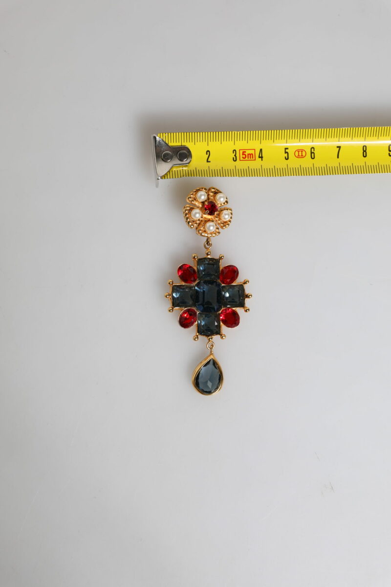 Dolce & Gabbana Gold Tone Crystal Rhinestone Embellish Dangling Earrings - Image 6