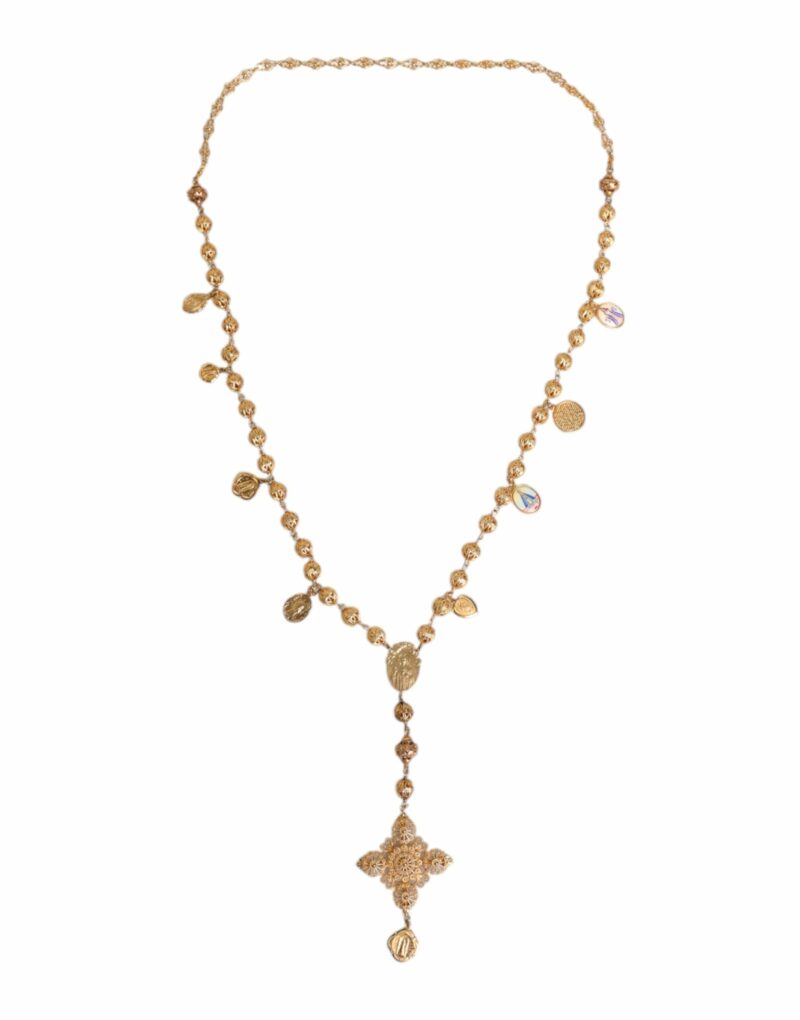 Dolce & Gabbana Gold Tone Chain Brass Beaded Statement Sicily Necklace - Image 2