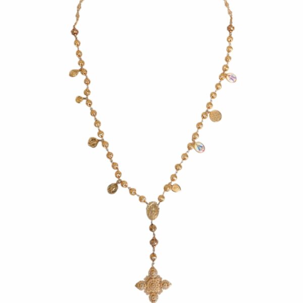 Dolce & Gabbana Gold Tone Chain Brass Beaded Statement Sicily Necklace