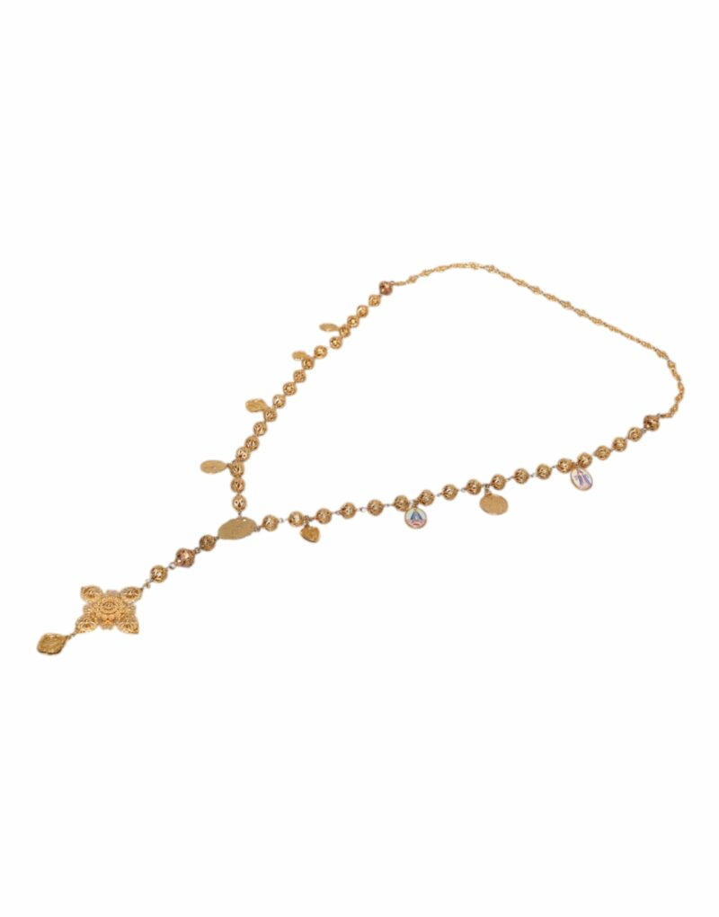Dolce & Gabbana Gold Tone Chain Brass Beaded Statement Sicily Necklace - Image 3