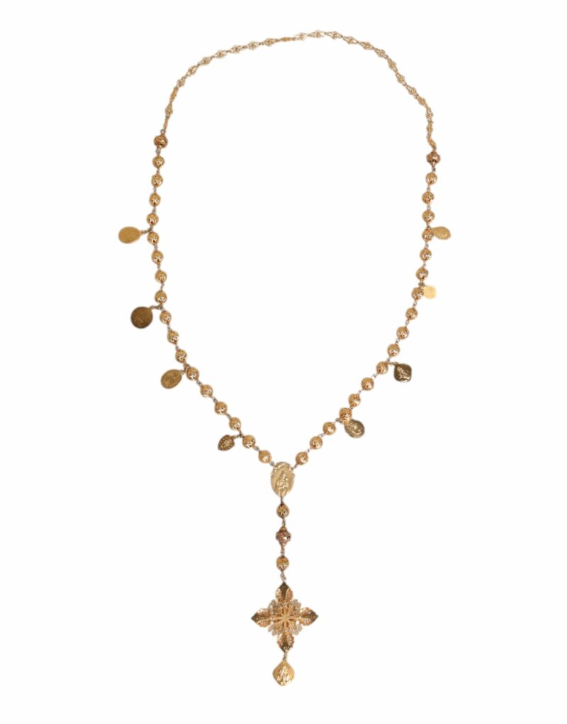 Dolce & Gabbana Gold Tone Chain Brass Beaded Statement Sicily Necklace - Image 4