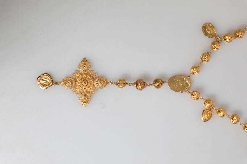 Dolce & Gabbana Gold Tone Chain Brass Beaded Statement Sicily Necklace - Image 5