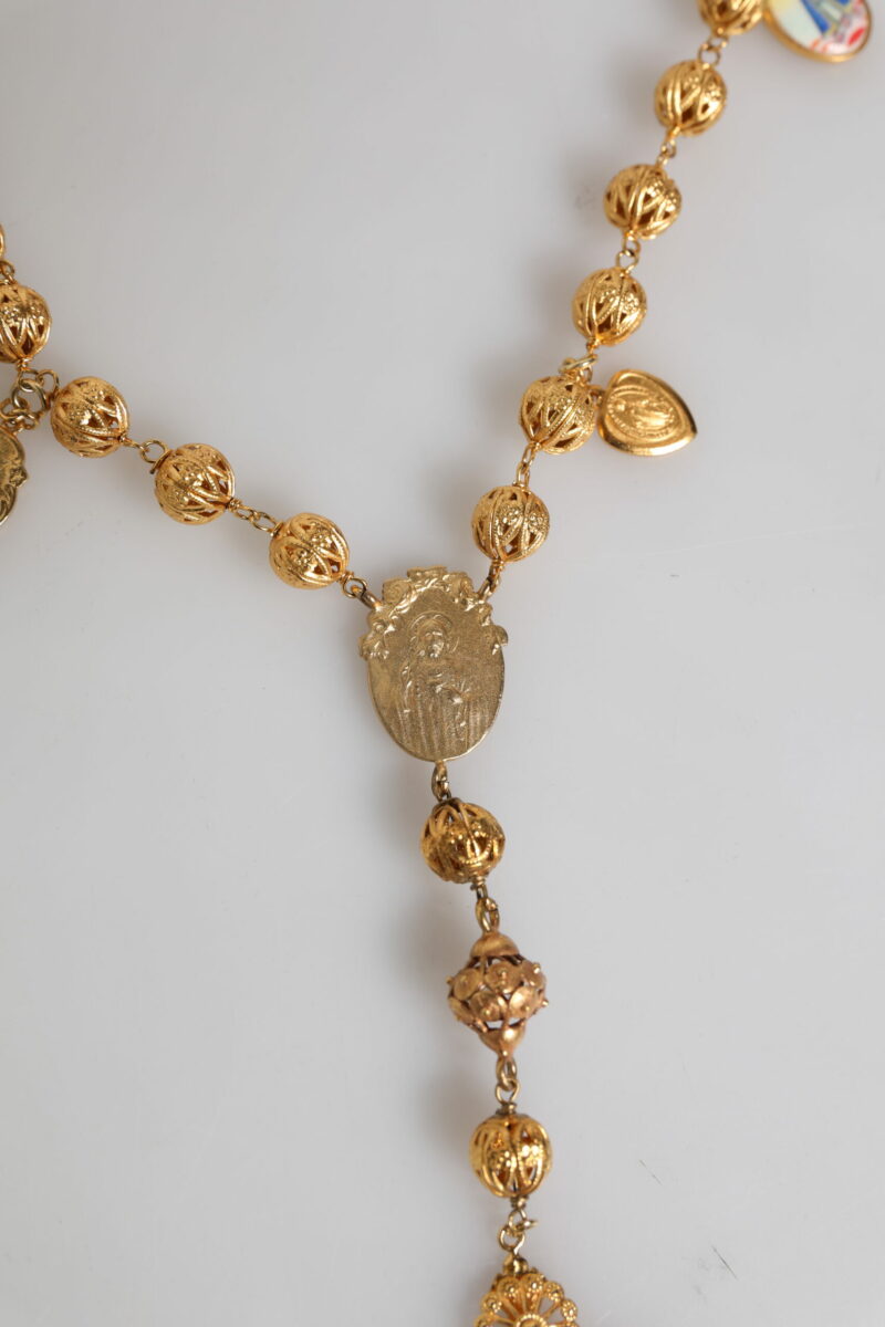 Dolce & Gabbana Gold Tone Chain Brass Beaded Statement Sicily Necklace - Image 7