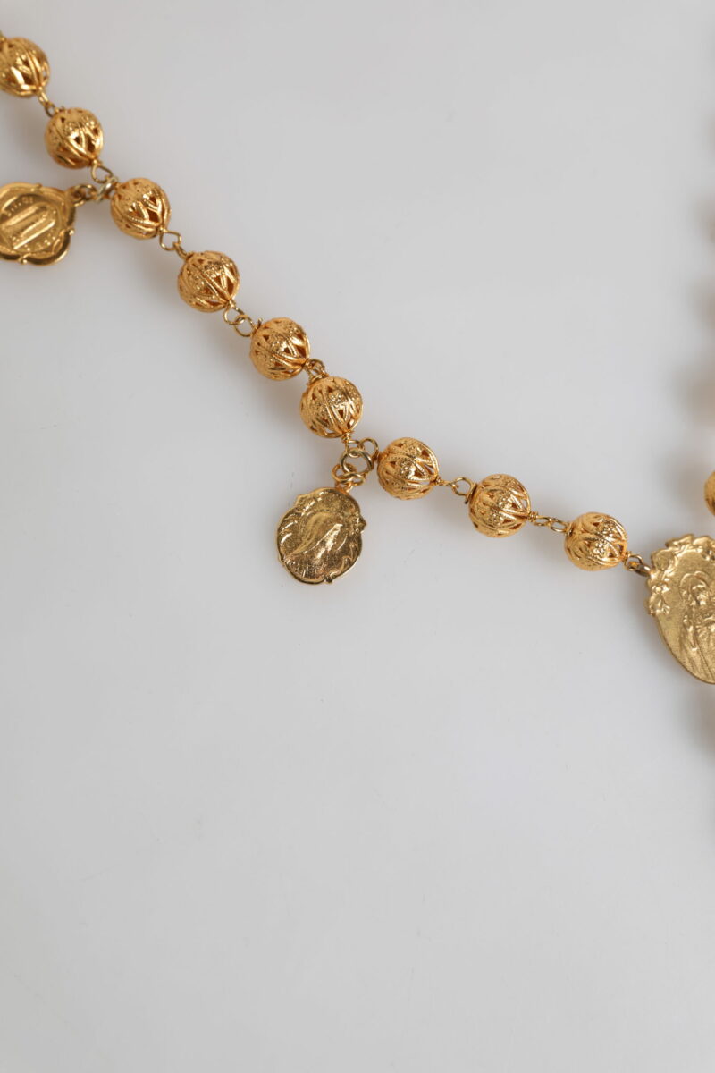 Dolce & Gabbana Gold Tone Chain Brass Beaded Statement Sicily Necklace - Image 8