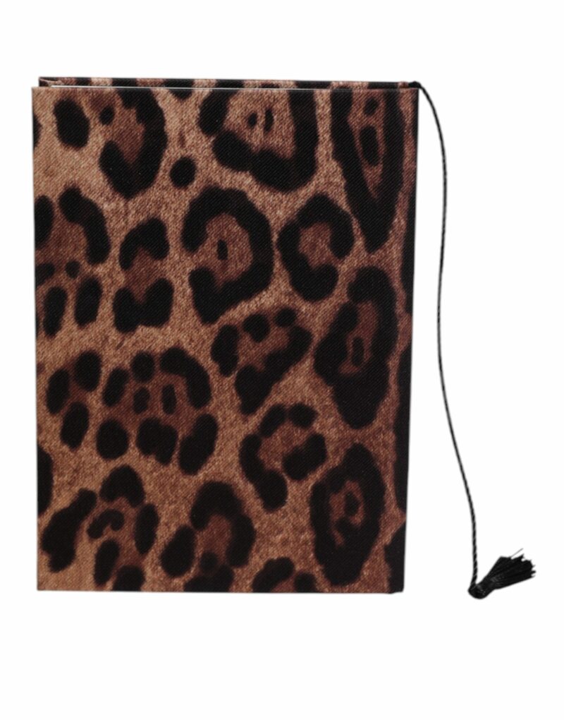 Dolce & Gabbana Brown Black Polyester Leopard Logo Print Small Notebook - Image 4