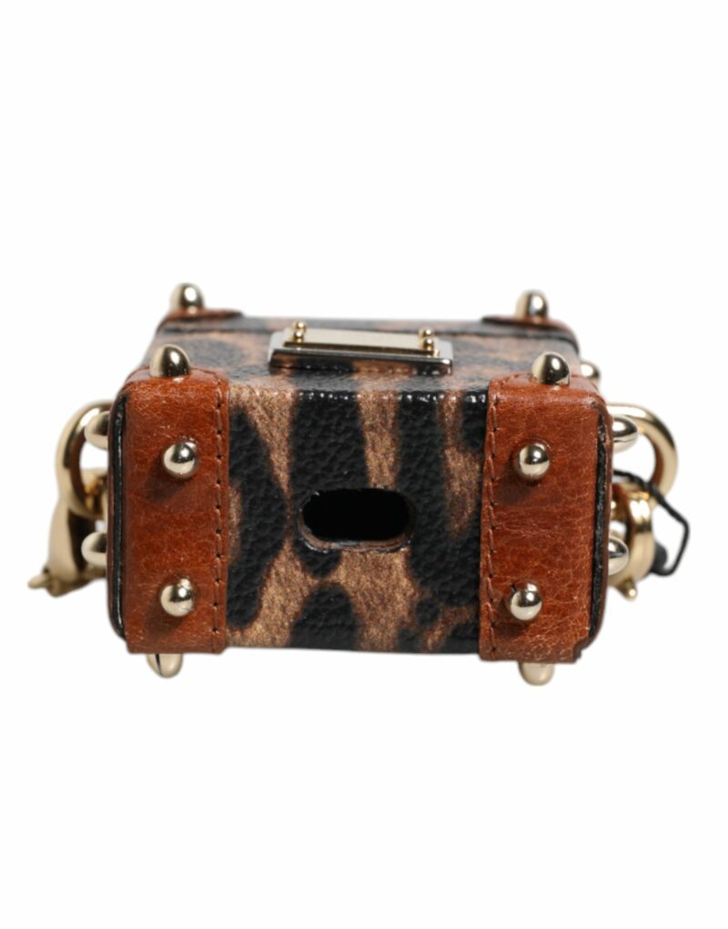 Dolce & Gabbana Brown Leopard Metal Logo Plaque Gold Chain Airpods Case - Image 5