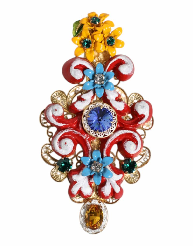 Dolce & Gabbana Multicolor Spring CARRETTO Gold Brass Crystal Hair Clip - Image 2