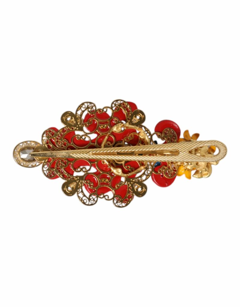 Dolce & Gabbana Multicolor Spring CARRETTO Gold Brass Crystal Hair Clip - Image 3