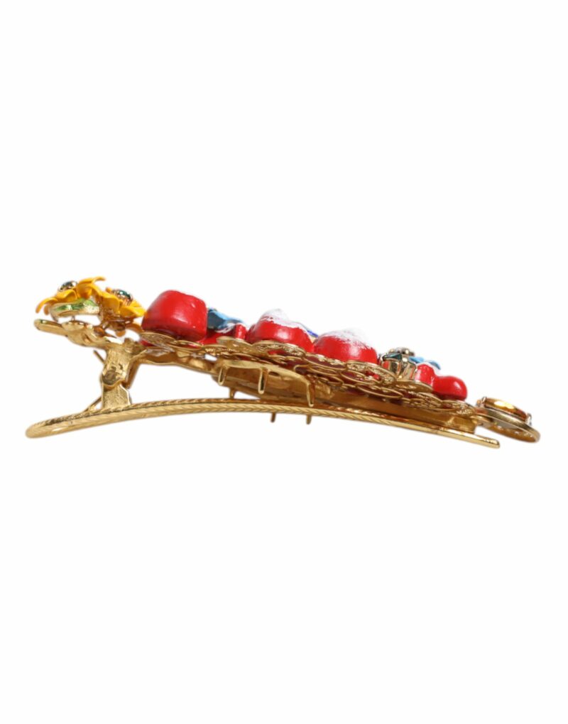 Dolce & Gabbana Multicolor Spring CARRETTO Gold Brass Crystal Hair Clip - Image 4