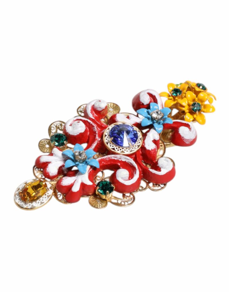 Dolce & Gabbana Multicolor Spring CARRETTO Gold Brass Crystal Hair Clip - Image 5