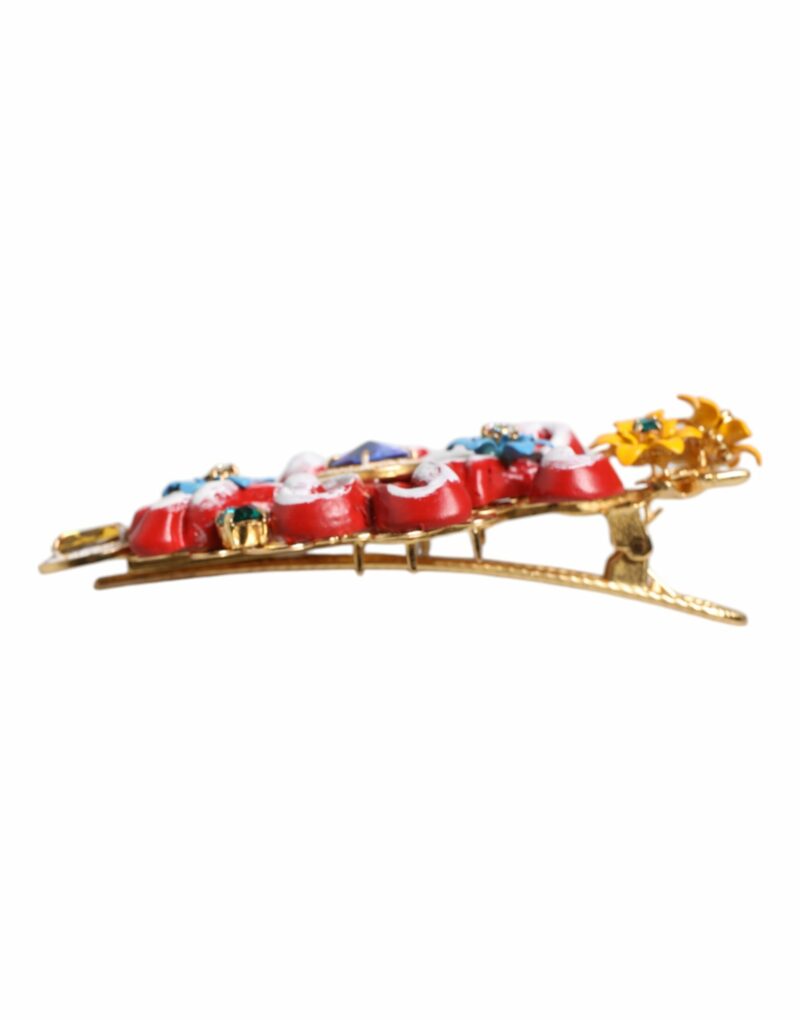Dolce & Gabbana Multicolor Spring CARRETTO Gold Brass Crystal Hair Clip - Image 6