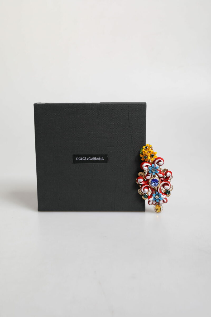 Dolce & Gabbana Multicolor Spring CARRETTO Gold Brass Crystal Hair Clip - Image 7
