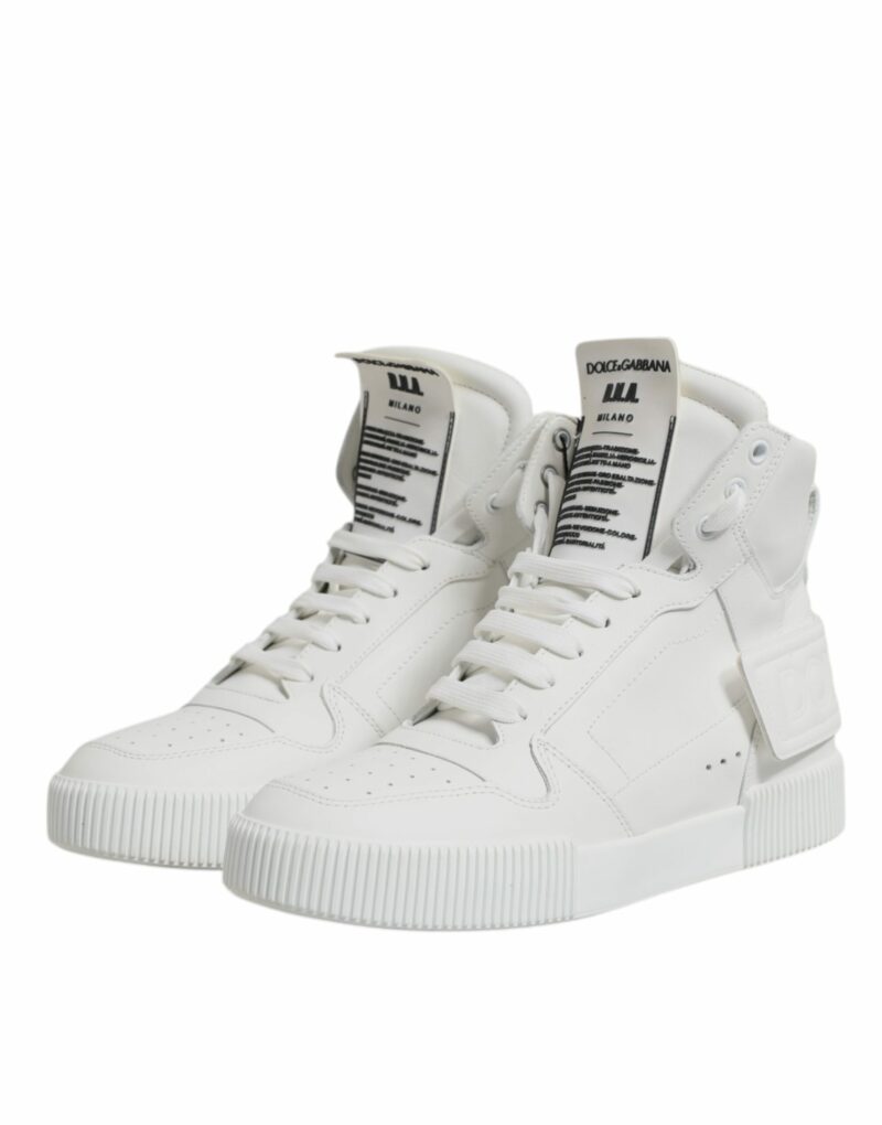 Dolce & Gabbana White Leather High Top Sneakers Shoes - Image 4