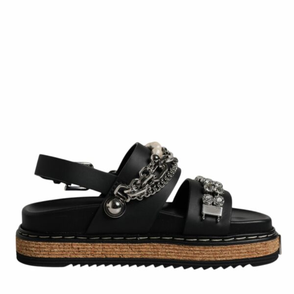 Dolce & Gabbana Black Crystal Embellish Strap Sandals Shoes