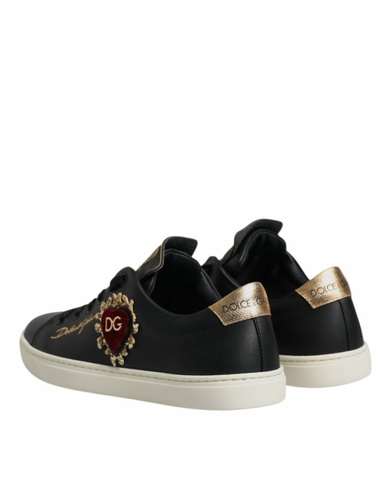 Dolce & Gabbana Black Leather Gold Red Heart Sneakers Shoes - Image 5