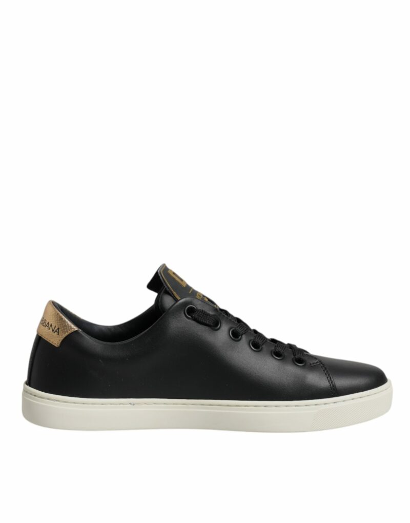 Dolce & Gabbana Black Leather Gold Red Heart Sneakers Shoes - Image 7