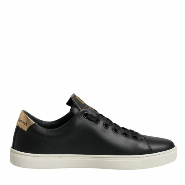 Dolce & Gabbana Black Leather Gold Red Heart Sneakers Shoes