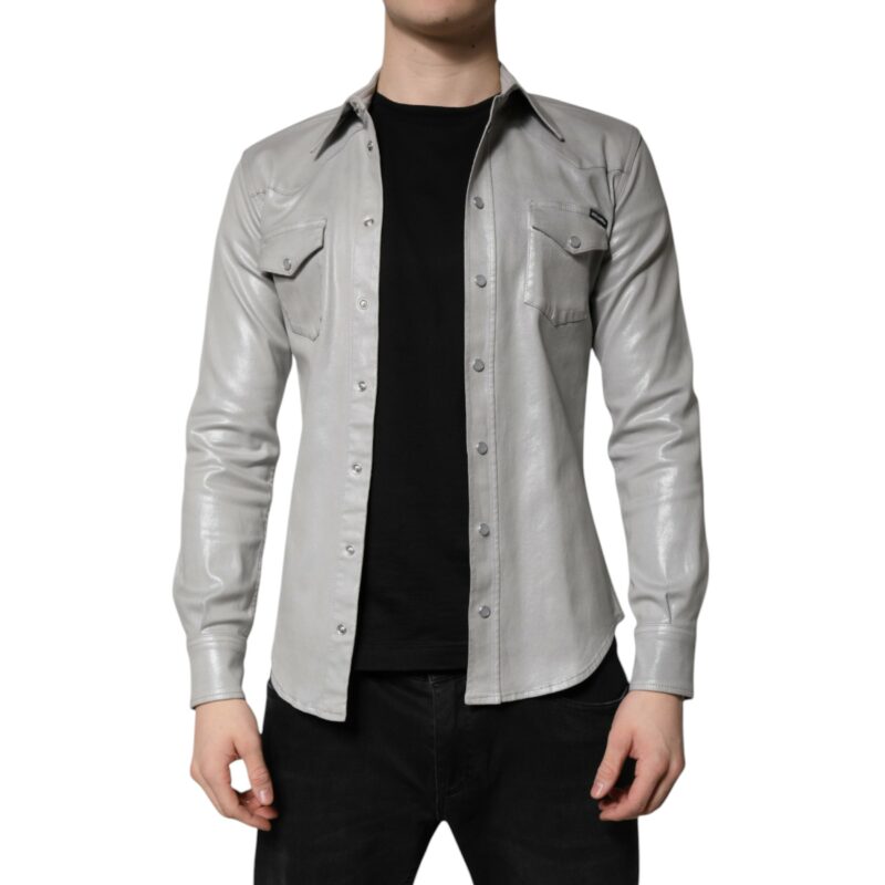 Dolce & Gabbana Metallic Gray Cotton Button Down Shirt - Image 2
