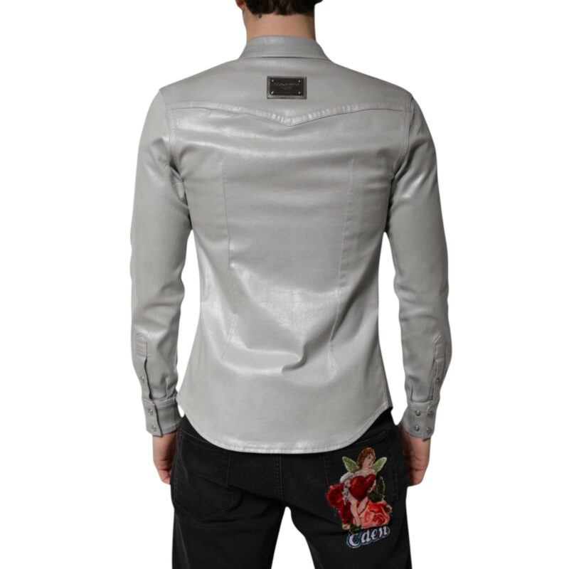 Dolce & Gabbana Metallic Gray Cotton Button Down Shirt - Image 4