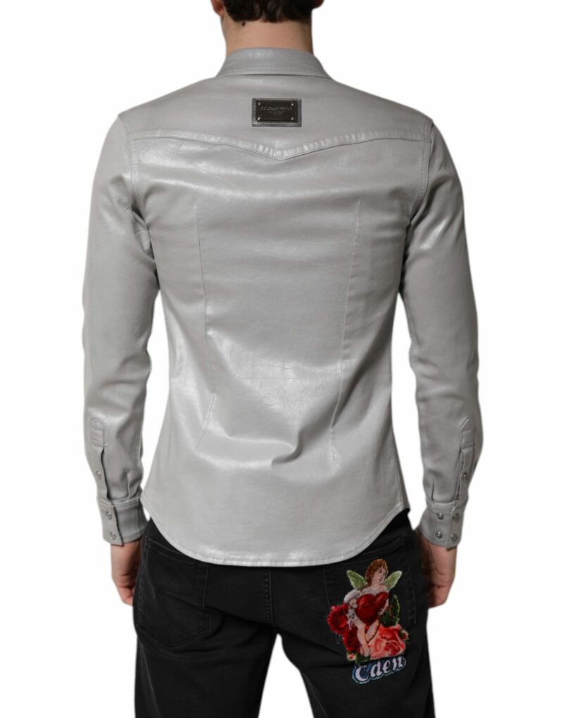 Dolce & Gabbana Metallic Gray Cotton Button Down Shirt - Image 4