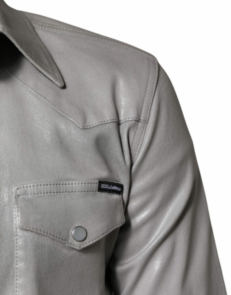 Dolce & Gabbana Metallic Gray Cotton Button Down Shirt - Image 5