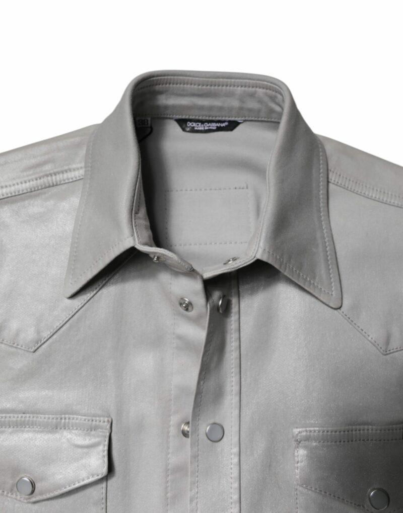 Dolce & Gabbana Metallic Gray Cotton Button Down Shirt - Image 7