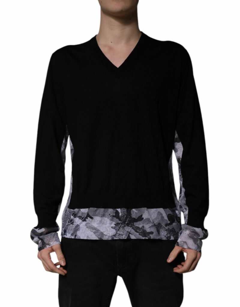 Dolce & Gabbana Black Camouflage V-neck Pullover Sweater - Image 2