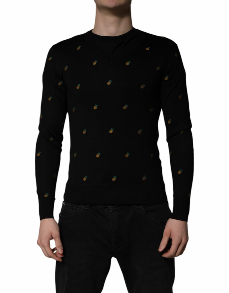 Dolce & Gabbana Black Pineapple Crew Neck Pullover Sweater - Image 3