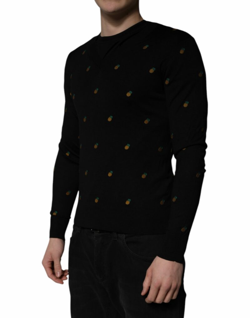 Dolce & Gabbana Black Pineapple Crew Neck Pullover Sweater - Image 4
